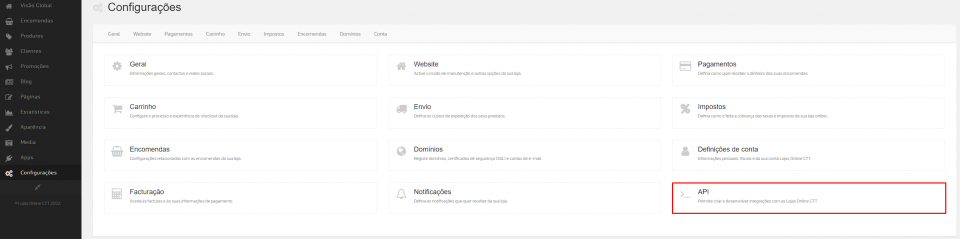 Lojas CTT - Menu config