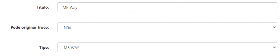 Criar o tipo de pagamento MB Way