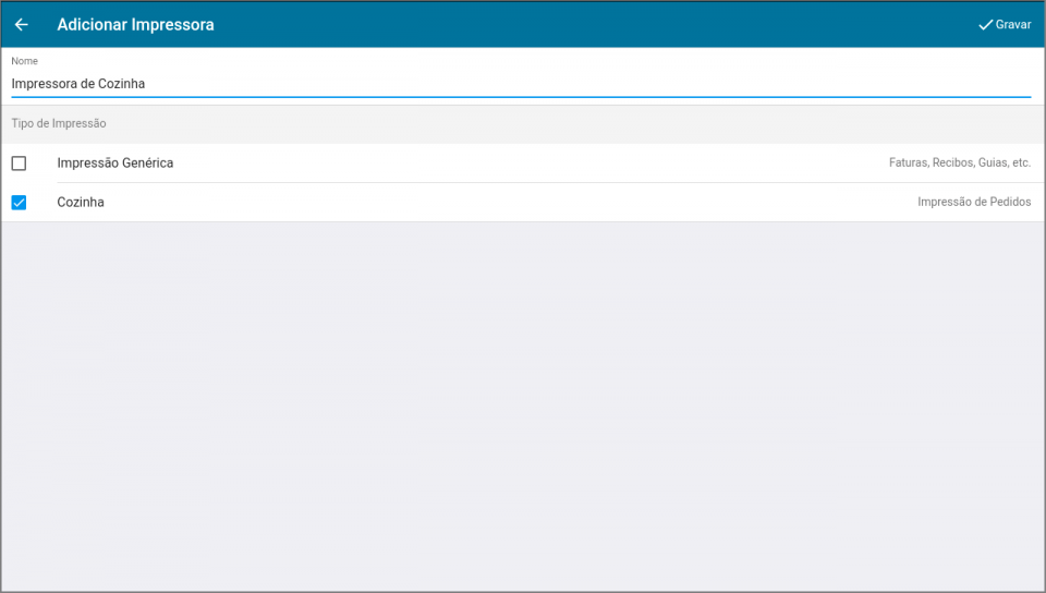 Adicionar Impressora de Cozinha - Passo 2