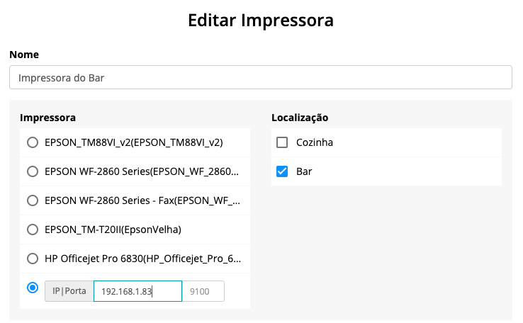 Associar impressora à cozinha