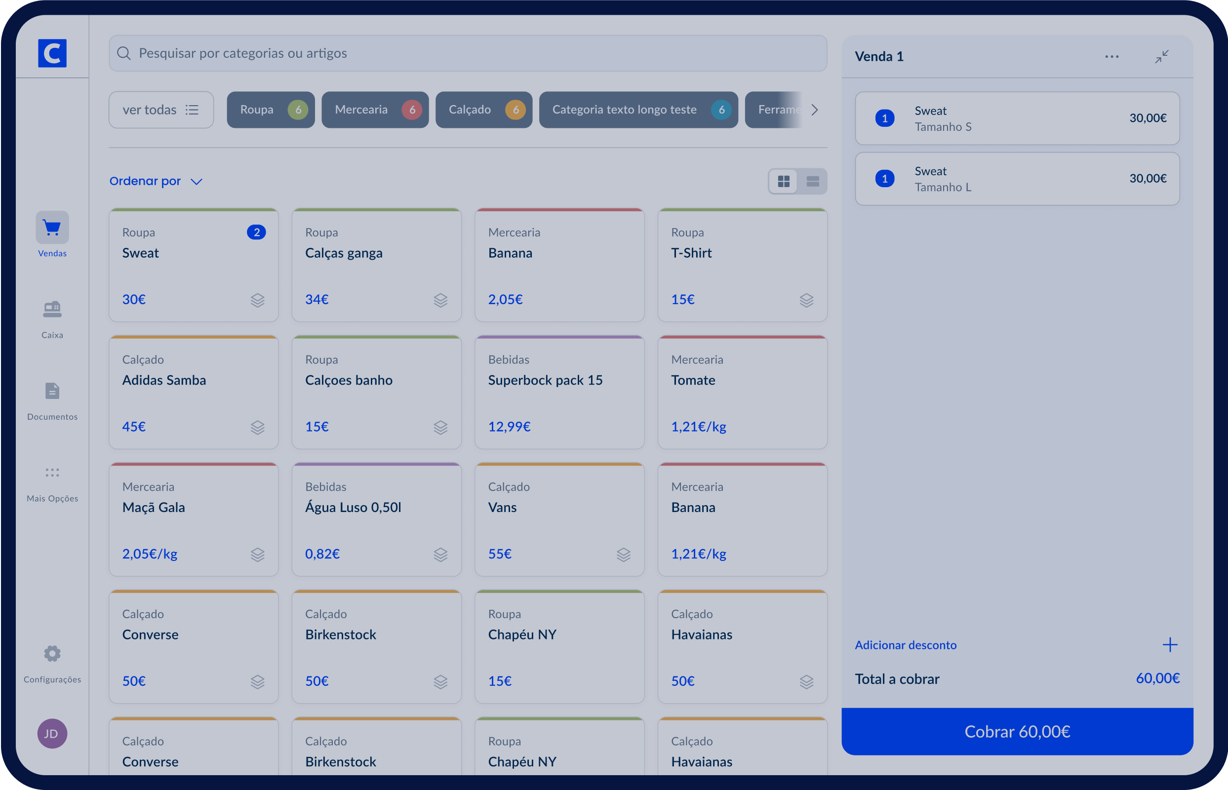 Demonstração do Cegid POS em dispositivo Tablet